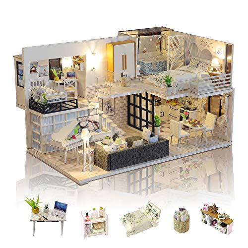 GuDoQi Casa en Miniatura con Música para Construir, Kit de Manualidades DIY, Miniatura de la Casa de Muñecas, Regalos Hechos a Mano para Cumpleaños y Navidad