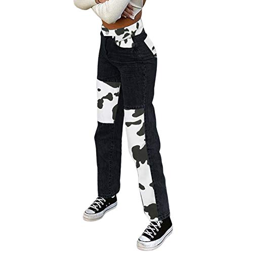 GuliriFe Streetwear Y2k Bodycon - Pantalones vaqueros para mujer, estilo patchwork, Harajuku Aesthetic, lisos, con cintura alta X2 XL