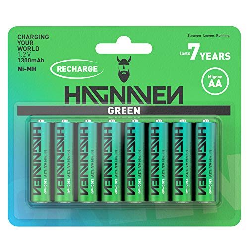 HAGNAVEN® Green 8 Pilas precargada de Ni-MH Mignon AA | Recargable | Precargado y Listo para Usar | Alta Capacidad | 1300 mAh y 1.2 V | CÉLULAS DE Calidad HAGNAVEN® Green 8 Pilas precargada de Ni-MH Mignon AA | Recargable | Precargado y Listo para Usar | Alta Capacidad | 1300 mAh y 1.2 V | CÉLULAS DE Calidad