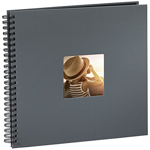 Hama Fine Art - Álbum de fotos, 50 páginas negras (25 hojas), álbum con espiral, 36 x 32 cm, con compartimento para insertar foto, gris