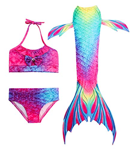 Hifunbay Cola de Sirena niña para Nadar Incluido Traje de Sirena baño de Bikini de 3 Piezas (DH02,110)