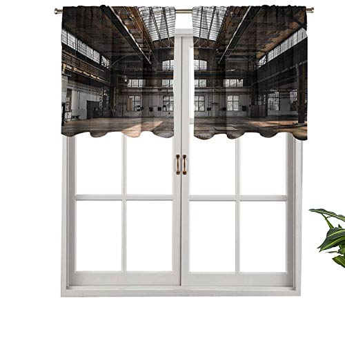 Hiiiman Cenefa de cortina con aislamiento térmico en el interior de un hangar, construcción de arquitectura antigua urbana, juego de 2, 42 x 24 pulgadas para dormitorio, baño y cocina