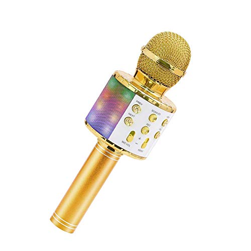 HnF Micrófono inalámbrico de Karaoke Bluetooth, Juguete de Altavoz portátil de Mano para niños con micrófono de Karaoke con Luces LED, para Android/iOS/PC o Todos los teléfonos Inteligentes