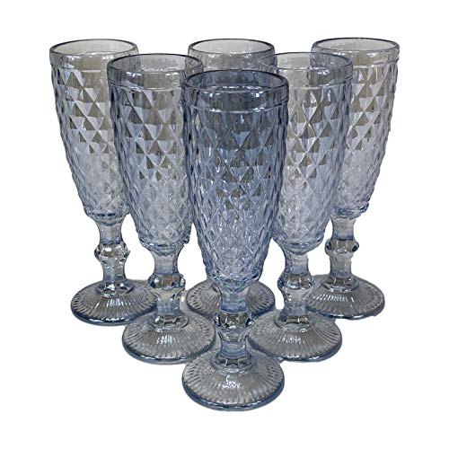 Homevibes Juego de 6 Copas de Champan/Cava, 6x20, Diseño Retro, Cristal De Calidad, Muy Resistente (Cristal Blue)