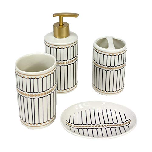 Homevibes Juego De Accesorios para Baño, Set De Baño De Cerámica, Juego De Baño Completo, 4 Piezas, Compuesto por Jabonera, Dispensador De Jabon, Porta Cepillo y Vaso Homevibes Juego De Accesorios para Baño, Set De Baño De Cerámica, Juego De Baño Completo, 4 Piezas, Compuesto por Jabonera, Dispensador De Jabon, Porta Cepillo y Vaso