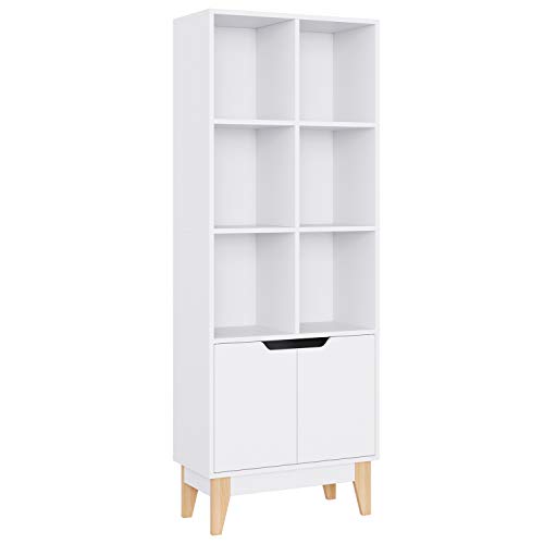 Homfa Armario Almacenaje Armario Alto Madera Mueble Auxiliar Salón Dormitorio Cocina Oficina con 6 Cubos 2 Puertas Blanco 60x30x162cm