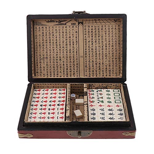 Homyl Juguete Mahjong de Madera de Mesas Caja de Cuero PU Antigua