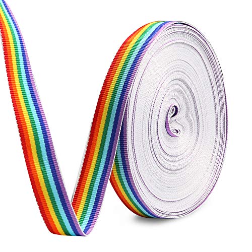 HOWAF 15mm Rainbow Pride Ribbon Nastro grossgrain para Orgullo Gay LGBT, Envoltura Regalos, Fiesta de Boda Decoración, DIY Manualidades, 20M