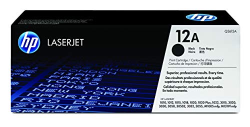 HP 12A Q2612A, Negro, Cartucho Tóner Original, de 2.000 páginas, para impresoras HP LaserJet Serie 1000, 3000, 1022N, 1022NW, 3050, 3052, 3055, 1018, M1005mfp, 1028, M1319 MFP y 108se