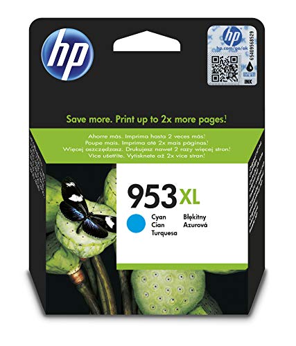 HP 953XL F6U16AE, Cian, Cartucho de Tinta de Alta Capacidad Original, compatible con impresoras de inyección de tinta HP OfficeJet Pro 7720, 7730, 7740, OfficeJet Pro Series 8000