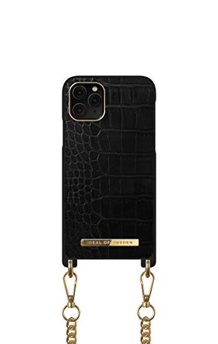 IDEAL OF SWEDEN Collar para teléfono móvil con funda para iPhone 11 Pro, X/XS con correa a juego (100 – 115 cm), compatible con cargadores inalámbricos (Jet Black Croco)