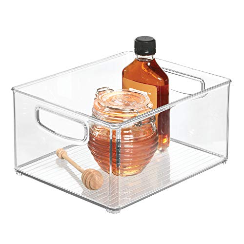 iDesign Caja transparente para el frigorífico, organizador de cocina grande y profundo de plástico, organizador de nevera con asas y sin tapa, transparente