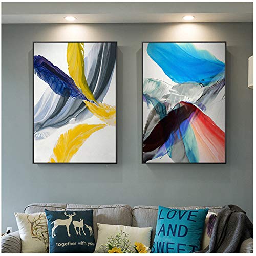 Impresión en lienzo Plumas abstractas modernas Pinturas definición de colores Estampados y pósters Imágenes de arte de pared Decoraciones para el hogar de la sala 23,6 "x 31,4" (60x80 cm) x2 Sin marco