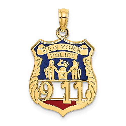 Insignia de oro de 16 mm de 14 quilates con esmalte rojo y azul de la policía de Nueva York 911 para mujer