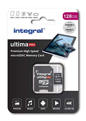 Integral INMSDX128G - Tarjeta de Memoria Micro SDXC de Alta Velocidad 128 GB con Adaptador SD