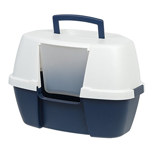 Iris Ohyama, caseta de aseo para gatos, apertura frontal - Corner Litter Box - Plástico, azul marino/blanco - 53,3 x 40,6 x 35,5 cm