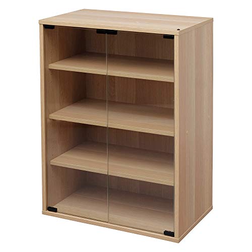 Iris Ohyama, Vitrina de 4 estantes, Unidad de almacenamiento con puertas de vidrio en madera MDF - Module Furniture CGK-6035 - Roble claro, L59 x P35 x A83,6 cm