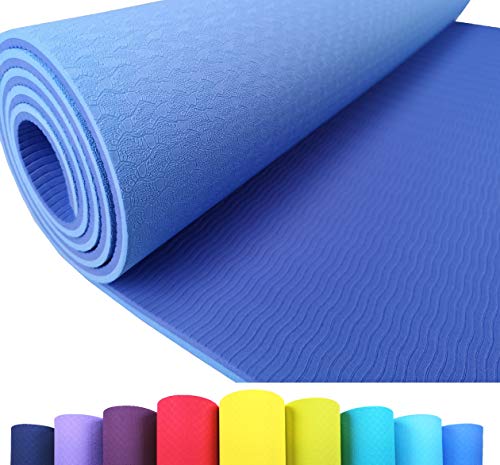 Iseaa Esterilla para Yoga Pilates Fitness Gimnasia TPE - Tapete de Yoga - Yoga Mat Esterilla Antideslizante y Ligero con Grosor de 6mm, tamaño 183cm x 61cm - Azul Claro/Azul
