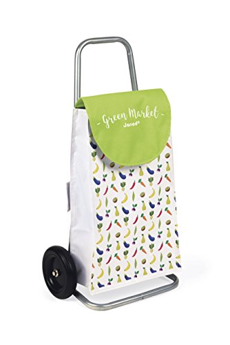 Janod - J06575 - Carrito de la compra Green Market de color verde y blanco, juego de simulación para ir de compras para niños a partir de 3 años