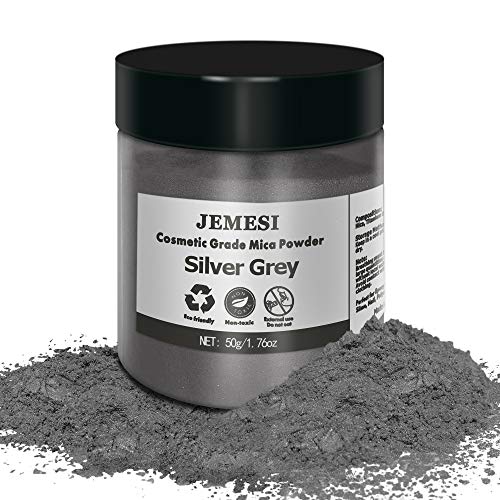 JEMESI 50g pigmentos en polvo de Mica para teñir resina epoxi transparente,colorante jabon, bombas de baño, hacer slime, Maquillaje - Gris Plateado