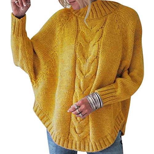 Jersey Punto Cuello Alto Mujer Oversize Sueter Mujer Suéter Jerséis Jerseys Grueso Mujeres Sueteres Jerseis Señora Manga Larga Invierno Suéteres Pullover Sweater Holgado Tallas Grandes Amarillo 2XL