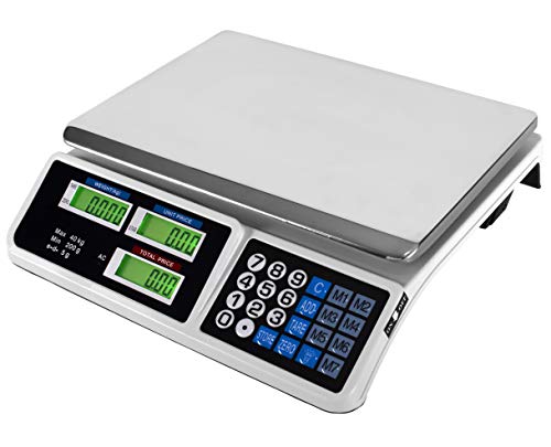 JEVX Bascula Comercial Digital de 40kg 2 EN 1 con BATERIA Recargable y Fuente de Alimentacion - Precision 5 Gramos Comercio Balanza Inalambrica para Fruteria 40 Kilos Peso Industrial Medidor de Peso