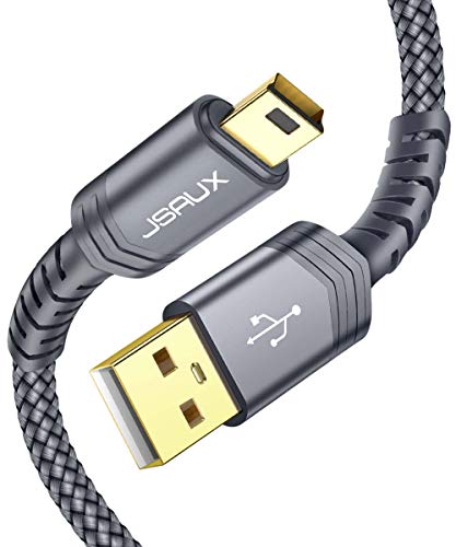 JSAUX Cable Mini USB 1M+2M [2pack] USB Tipo A a USB Mini B 2.0 Cable de Carga de Datos Compatible con Controlador PS3,GPS,Tabletas GoPro, Canon Nikon Disco Duro, Reproductor MP3, Tiptoi -Gris