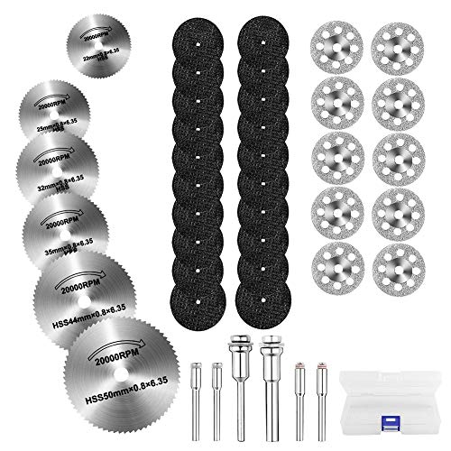 JTENG 42pcs Hoja de sierra circular, Mini Disco Corte Diamante & Mini Hoja de Sierra Circular HSS & Mini Disco de Corte de Resina (3mm Mandril)para Cortar Madera Piedra Metal JTENG 42pcs Hoja de sierra circular, Mini Disco Corte Diamante & Mini Hoja de Sierra Circular HSS & Mini Disco de Corte de Resina (3mm Mandril)para Cortar Madera Piedra Metal