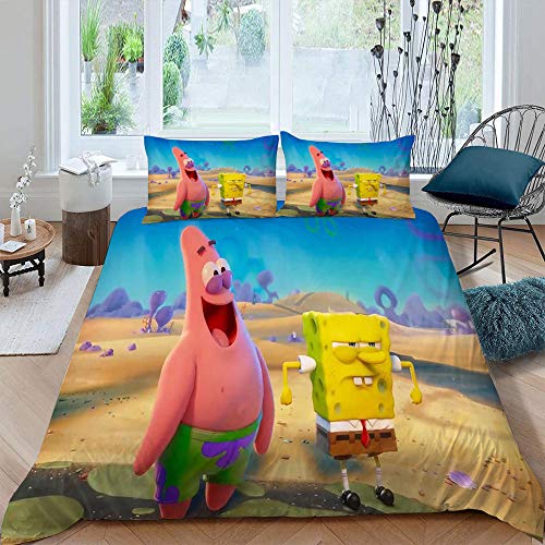 Juego de funda de edredón de Bob Esponja en la carrera para niños, 100% microfibra para niños y niñas, juego de cama de 3 piezas, 1 funda de edredón y 2 fundas de almohada (tamaño doble) Juego de funda de edredón de Bob Esponja en la carrera para niños, 100% microfibra para niños y niñas, juego de cama de 3 piezas, 1 funda de edredón y 2 fundas de almohada (tamaño doble)