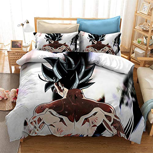 Juego de ropa de cama 3D Dragonball Z Goku, funda nórdica y funda de almohada, funda nórdica de microfibra con cremallera, ropa de cama infantil (A06, 155 x 220 cm + 75 x 50 cm)
