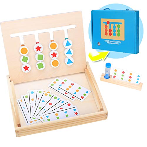 Juguetes Montessori para Niños, Tablero Juego de Madera Juguetes de Clasificación de Forma de Color Puzzles Infantiles con Tarjetas de Patrón, Reloj de Arena Rompecabezas Madera para Bebe 3 4 5 Años