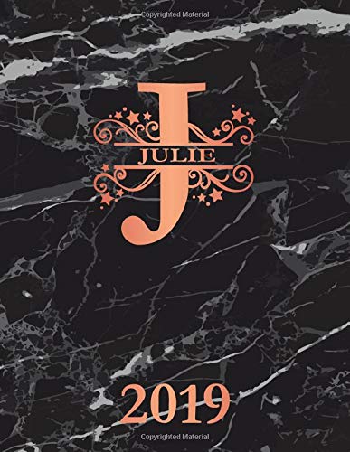 Julie 2019: Personalized Name Weekly Planner 2019. Monogram Letter J Notebook Planner. Black Marble & Rose Gold Cover. Datebook Calendar Schedule