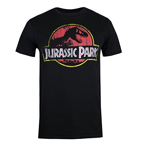 Jurassic Park Distressed Logo Camiseta, Negro, M para Hombre