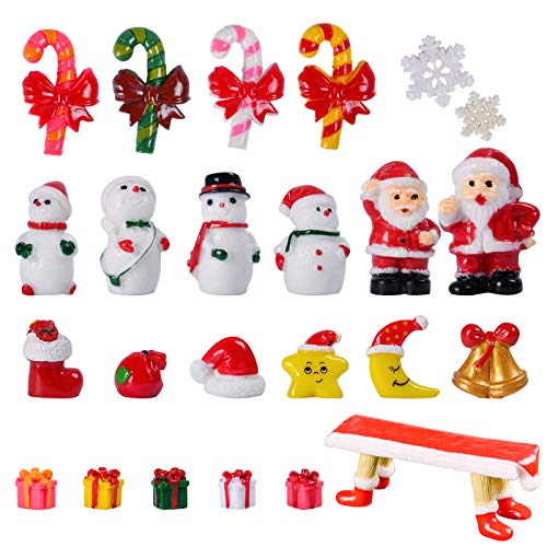 KATELUO 24 Mini Adornos Navideños,Jardín Miniatura Navidad,Minifiguras Decorativas de Resina en Miniatura,decoración de Mesa de Navidad,Muñeco de Nieve,Miniaturas de Navidad para Regalo. (1)