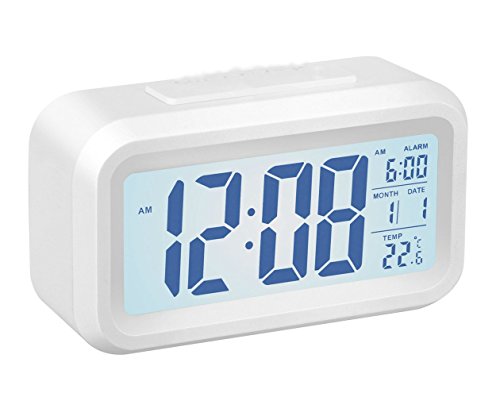 Keetech Despertador LED Inteligente Creativos Pantalla Digital Grande Función de Repetición de Alarma con Temperatura y Calendario de Electrónico Luminoso (Blanco)
