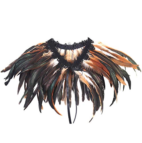 Keland - Bufanda para mujer, diseño de plumas naturales, color negro marrón Talla única