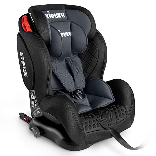 KIDUKU Silla de Coche con ISOFIX | Grupos 1/2/3 | 9 kg – 36 kg, Aprox. Desde 1 a 12 años | Crece con el Niño | Homologada por Normativa ECE R44/04 (Gris)