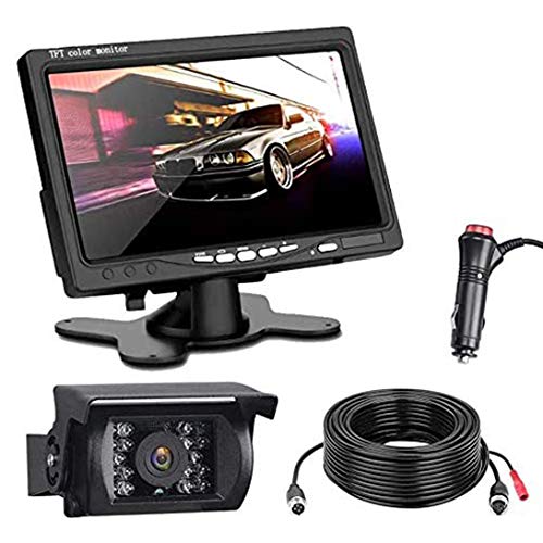 Kit de cámara de marcha atrás y monitor con cable, pantalla LCD TFT de cámara de marcha atrás de visión nocturna de 7 pulgadas, conjunto de monitor de cámara de marcha atrás para Bus/Camión/remolque