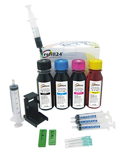 Kit de Recarga para Cartuchos de Tinta HP 21, 22, 21 XL, 22 XL Negro y Color, Incluye Clip y Accesorios + 400 ML Tinta