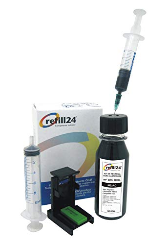 Kit de Recarga para Cartuchos de Tinta HP 300, 300 XL Negro, Incluye Clip y Accesorios + 100 ML Tinta