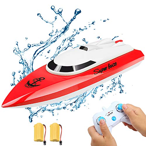 Kqpoinw Barco Teledirigido, Barco RC Niño Lancha Radiocontrol Electrico de 2.4 GHz Lancha RC para Niño Niña Juegos en Bascula Baño y Piscina (Rojo)