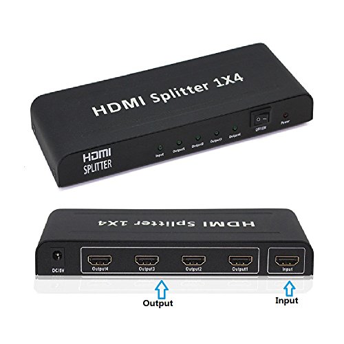 KUYiA HDMI Splitter, 1x4 Switch de Video, Duradero Distribuidor Admite Full HD UHD 4K Resolución HDCP 3D, AC Alimentado Conmutador HDMI Compatible con Xbox, PS3, PS4, Blu-Ray Player, HDTV, Proyector