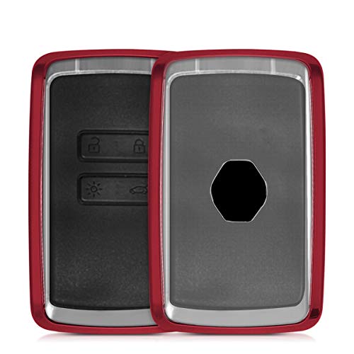 kwmobile Funda Compatible con Renault Llave de Coche Smart Key de 4 Botones (Solo Keyless Go) - Carcasa Suave de TPU - Cover de Mando y Control de Auto en Rojo Brillante/Transparente