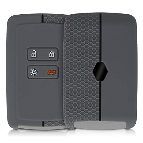 kwmobile Funda de Silicona Compatible con Renault Llave de Coche Smart Key de 4 Botones (Solo Keyless Go) - Carcasa Suave de Silicona - Case Mando de Auto Gris/Negro