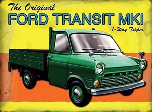 La Ford Transit MKI 1 salida volquete. En verde Británica clásico furgoneta,dorso bone of Gran Bretaña. Marca 1. casa, hogar, bar, pub,garaje,vertiente/muñeco habitación Metal/ - 15 x 20 cm