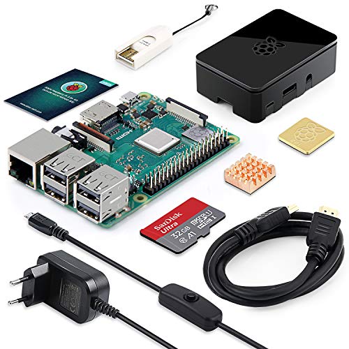 LABISTS Raspberry pi 3b + Starter Kit con Micro SD de 32GB Clase 10, 5V 3A Tipo C con Interruptor, 2 Radiadores, Cable HDMI, Lector de Tarjetas, Caja de Calidad