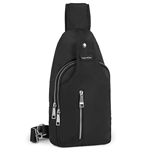 LegendGloo Bolso hombre pecho mochila negra cruzada bolsa bandolera pequeña espaciosa senderismo ciclismo impermeable resistente 100% Nylon