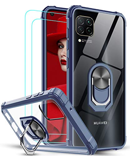 LeYi Funda Huawei P30 Lite / P30 Lite New Edition con [2-Unidades] Cristal Vidrio Templado,Transparente Carcasa con 360 Grados iman Soporte Silicona Bumper Armor Case para Movil P30 Lite,Clear Azul