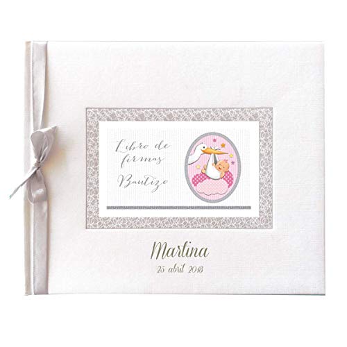 Libro de firmas para Bautizo Personalizado, Grabado en la Portada con Nombre y Fecha (Rosa) Libro de firmas para Bautizo Personalizado, Grabado en la Portada con Nombre y Fecha (Rosa)