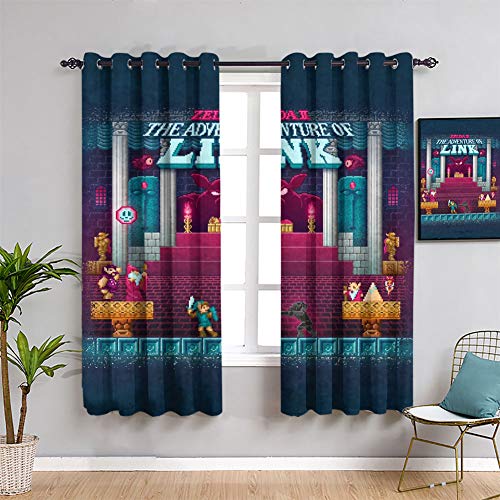 Link Adventure of Zelda 2 cortinas de eficiencia energética Anime and Game impermeable para la ventana de la habitación de los niños de 55 x 63 pulgadas
